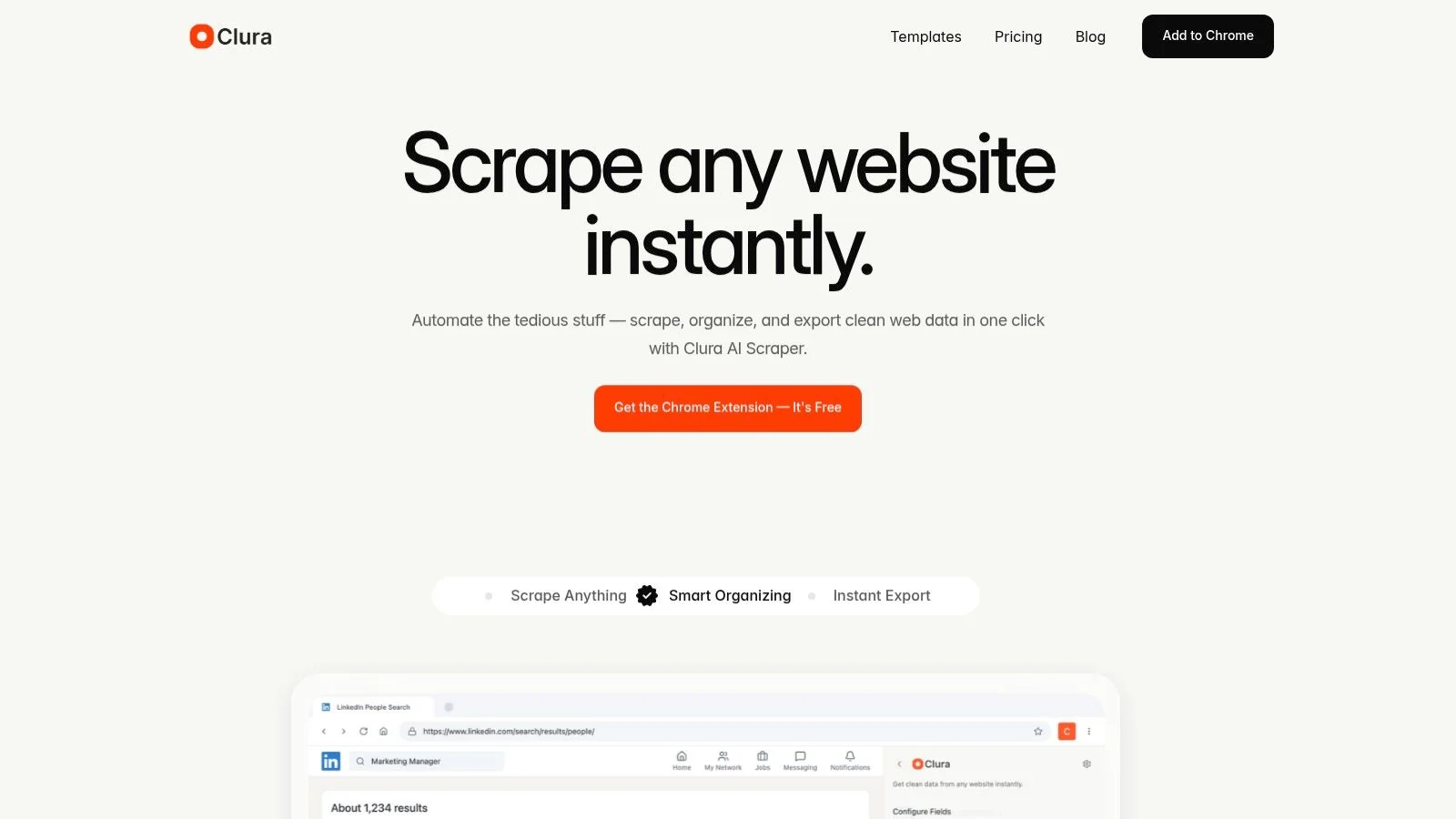 Clura AI web scraper Chrome extension for Amazon product research