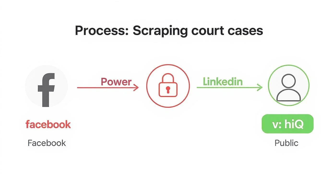 Infographic showing legal versus illegal web scraping based on public versus private data access