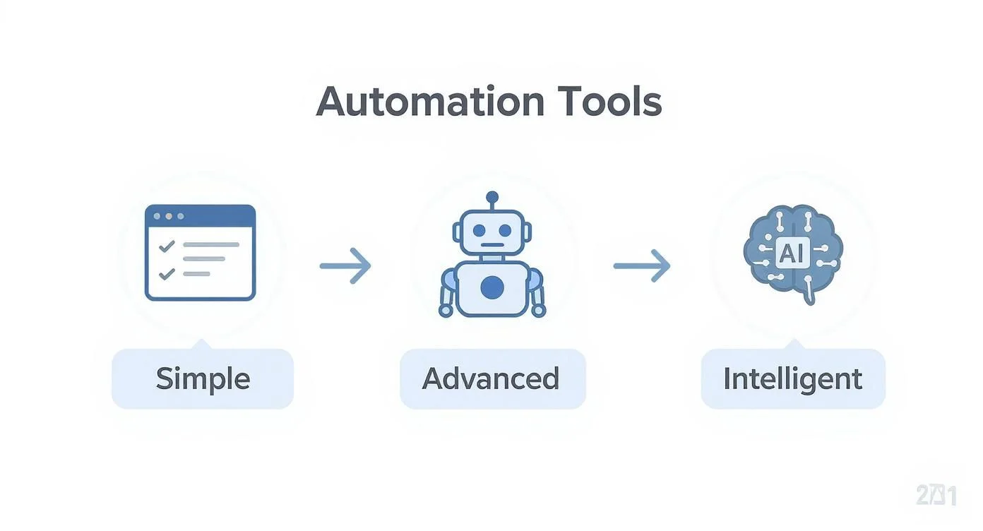 Infographic illustrating the journey from basic data entry automation to AI-powered tools