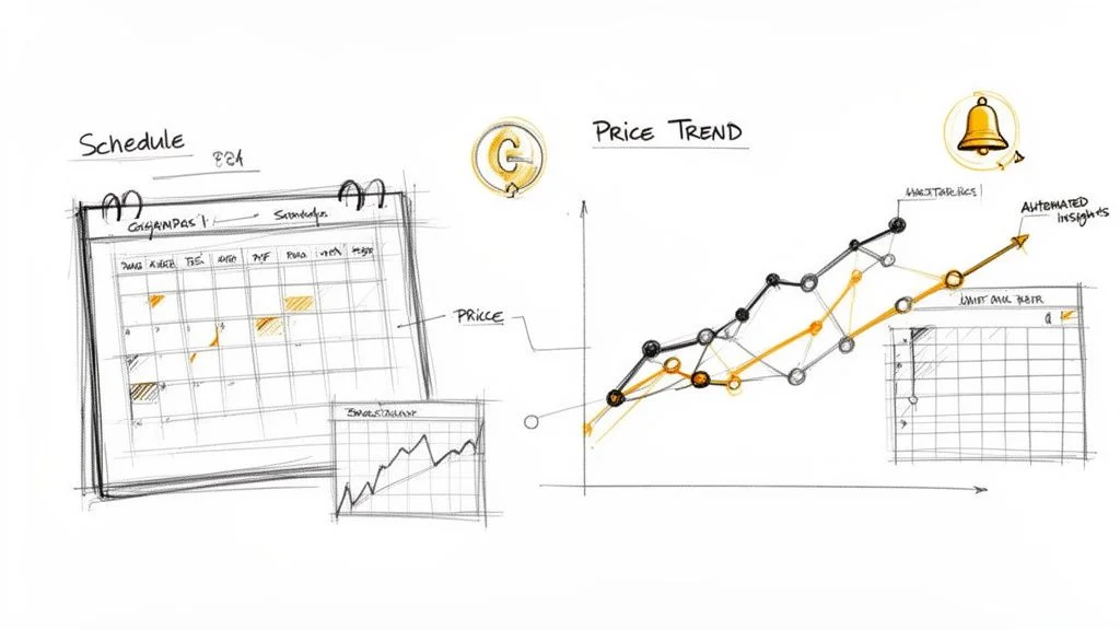 Automated Amazon price monitoring showing scheduled scraping and trend analysis