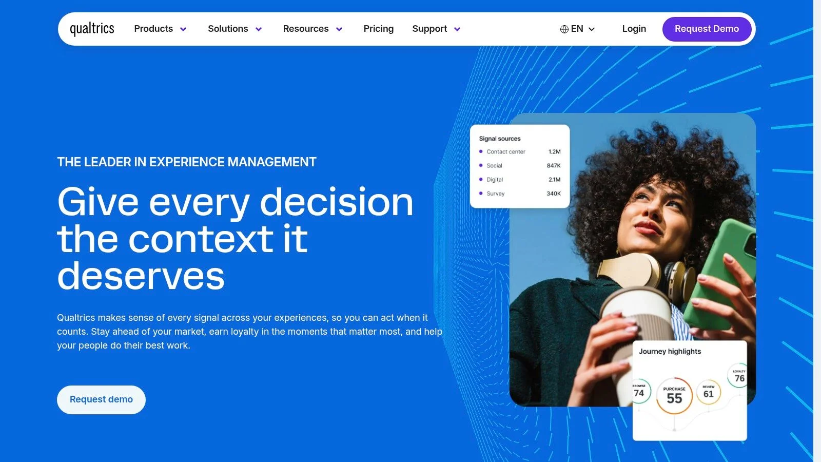 Qualtrics CoreXM strategic research platform showing advanced survey logic and analytics dashboard