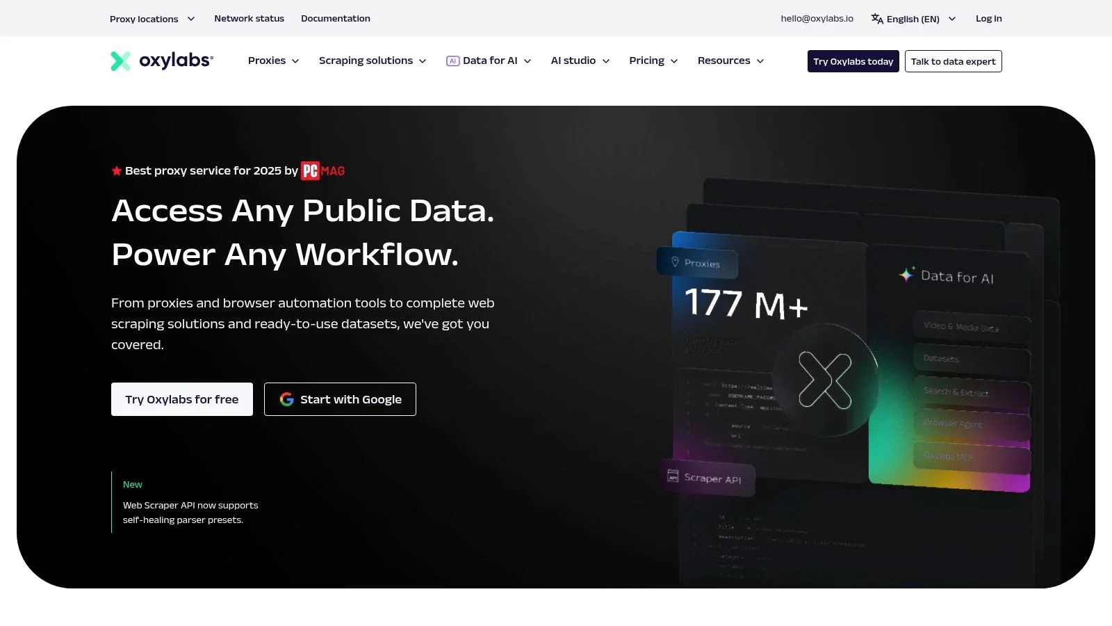 Oxylabs enterprise web scraping and proxy infrastructure dashboard