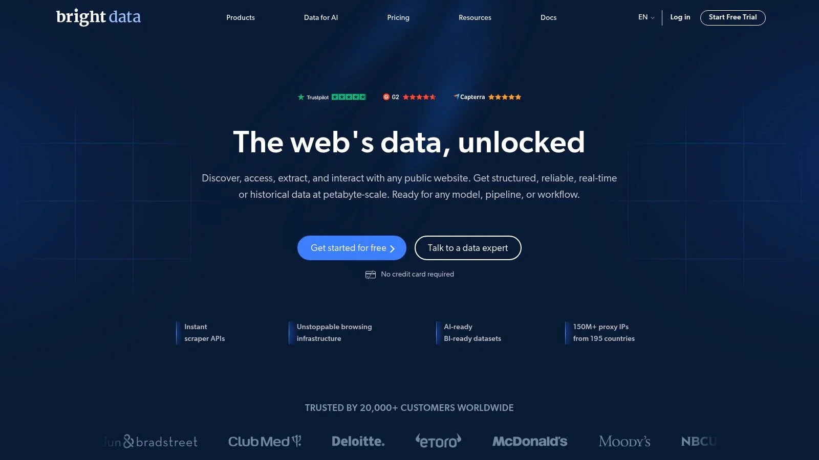 Bright Data web scraping platform interface showing data extraction and proxy management