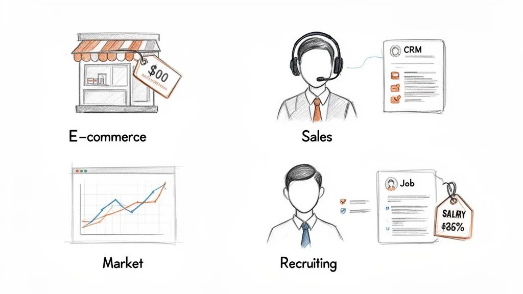 Four business use cases for Chrome extension price trackers: e-commerce, sales, market analysis, and recruiting