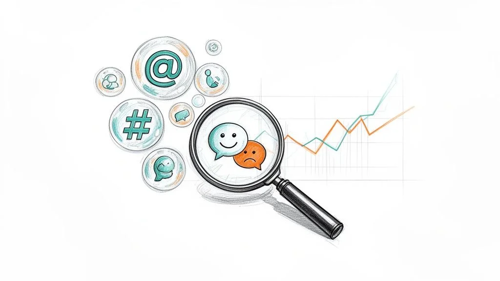 Social media sentiment analysis diagram showing competitor monitoring workflow