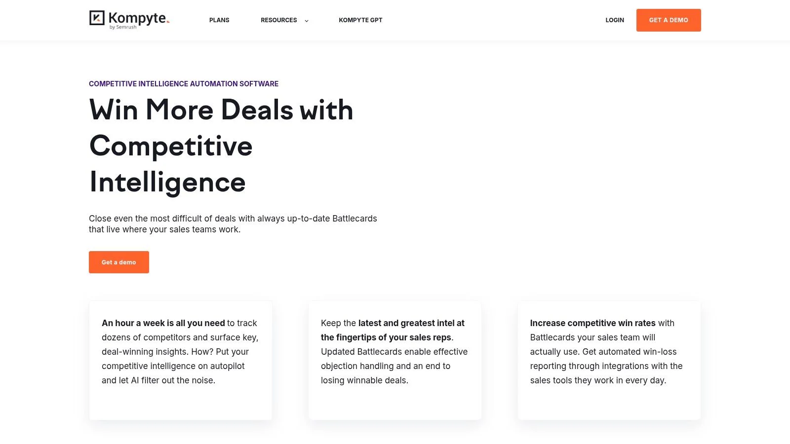 Kompyte by Semrush showing automated competitive intelligence and battlecard distribution