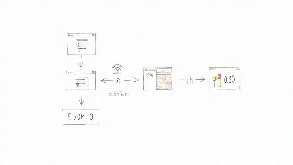 Technical flow diagram showing data processing from HTML to Excel via Power Query