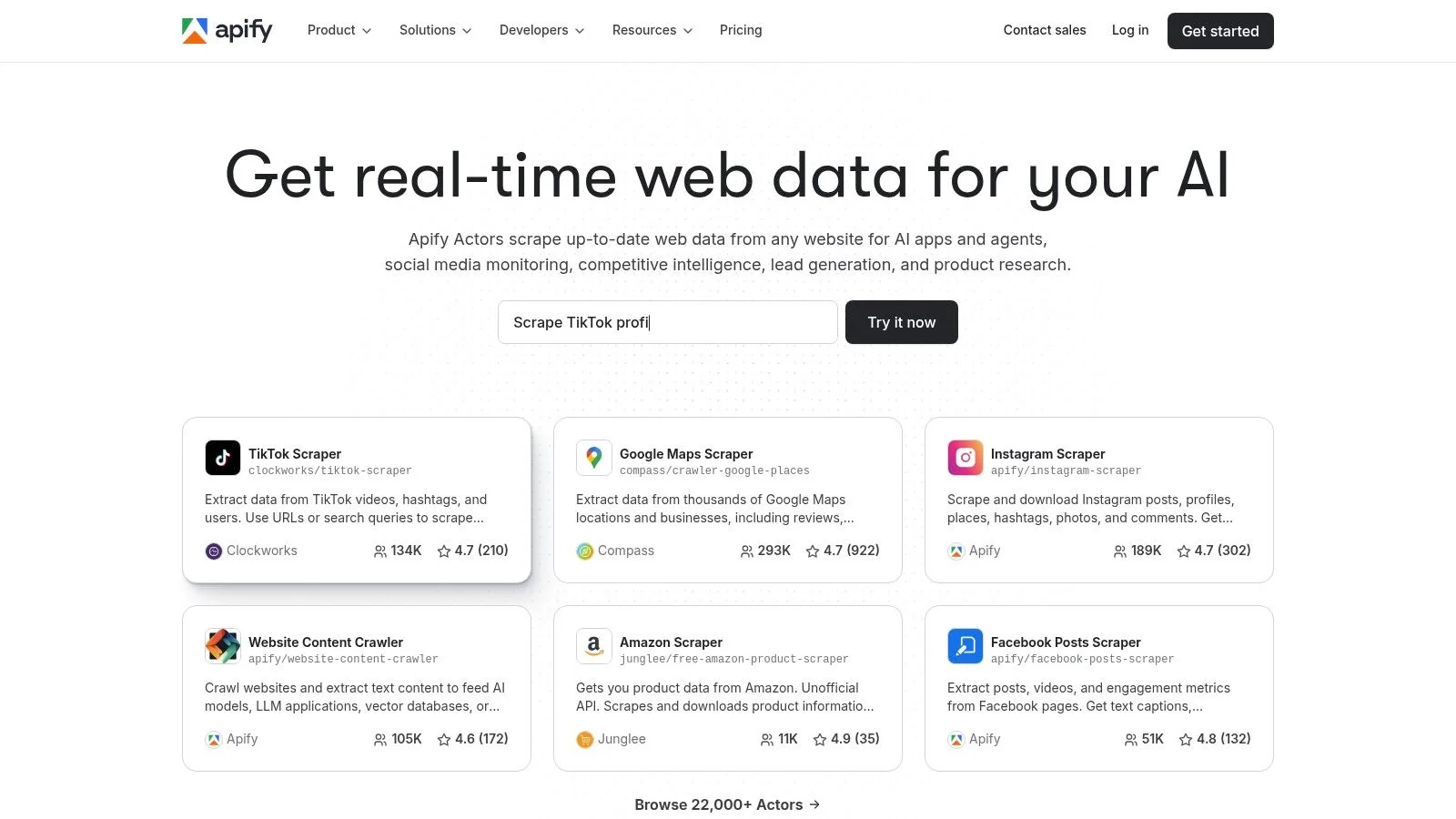Apify Actors marketplace for data collection software