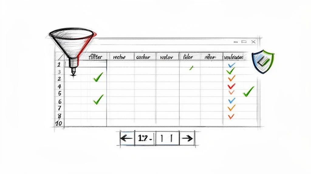 Web scraping tool interface showing filter and column selection for text extraction