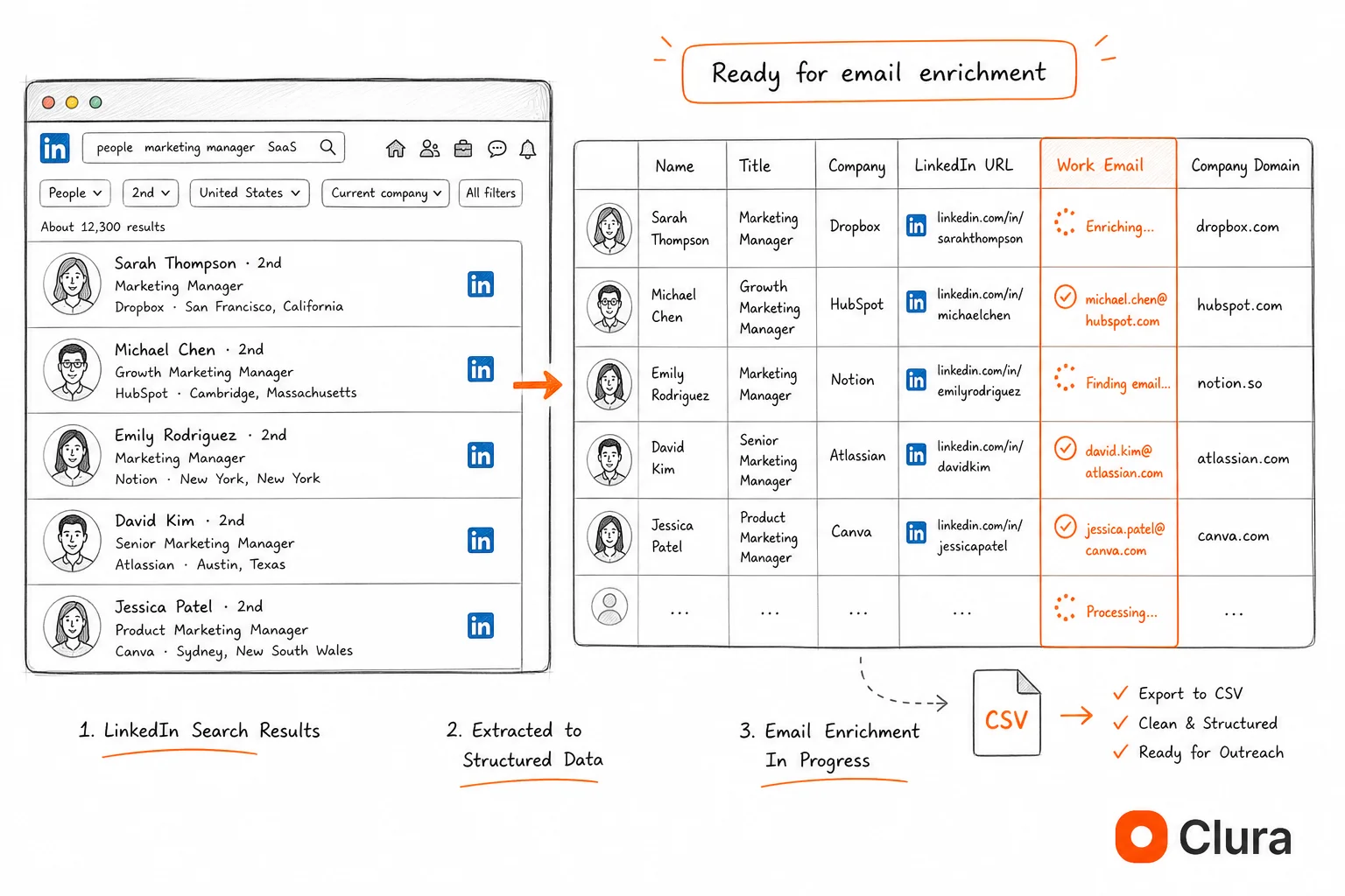 LinkedIn profile data enriched with verified email addresses using Apollo bulk enrichment