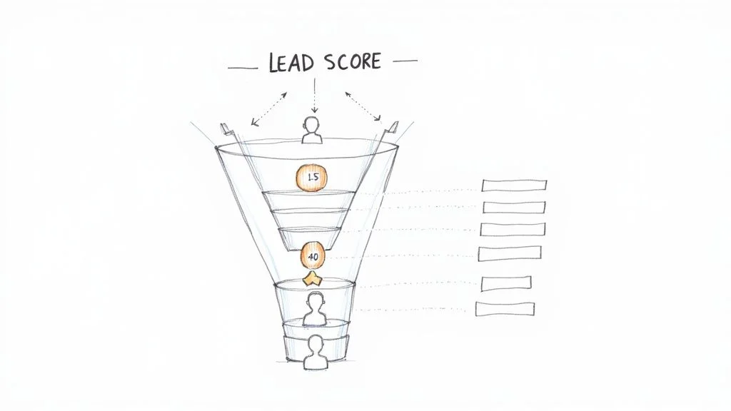 Marketing automation lead scoring dashboard showing prospect scores and segments