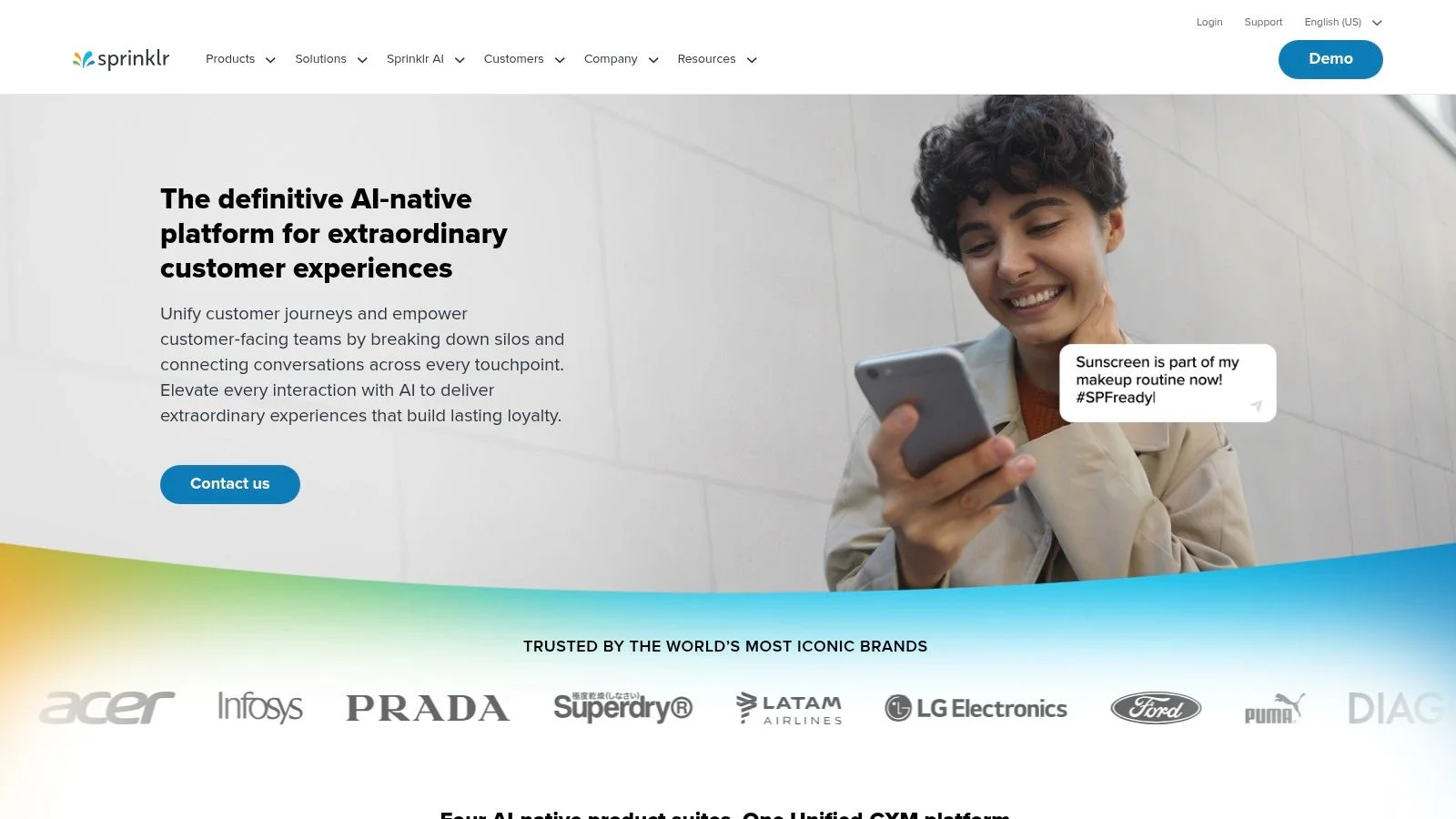 Sprinklr AI platform showing advanced sentiment and emotion detection across channels