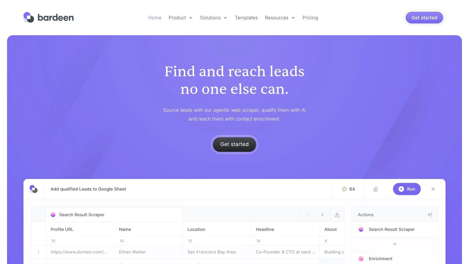 Bardeen automation playbook builder showing scrape-to-CRM workflow pipeline in Chrome