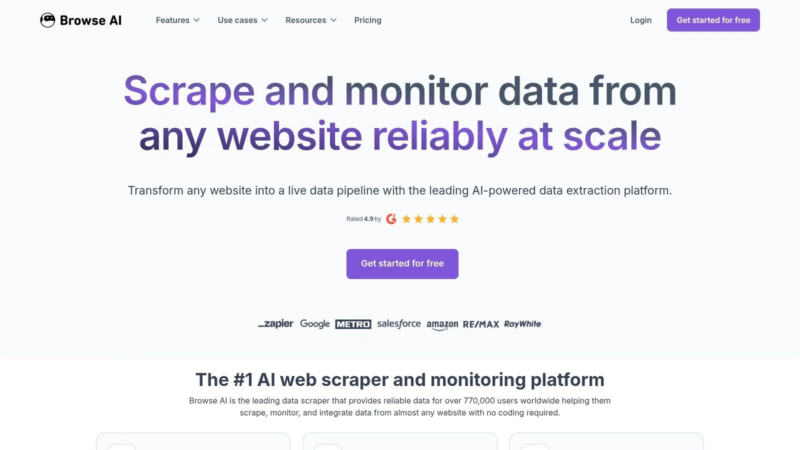 Browse AI robot recorder interface showing scheduled monitoring and Google Sheets data sync