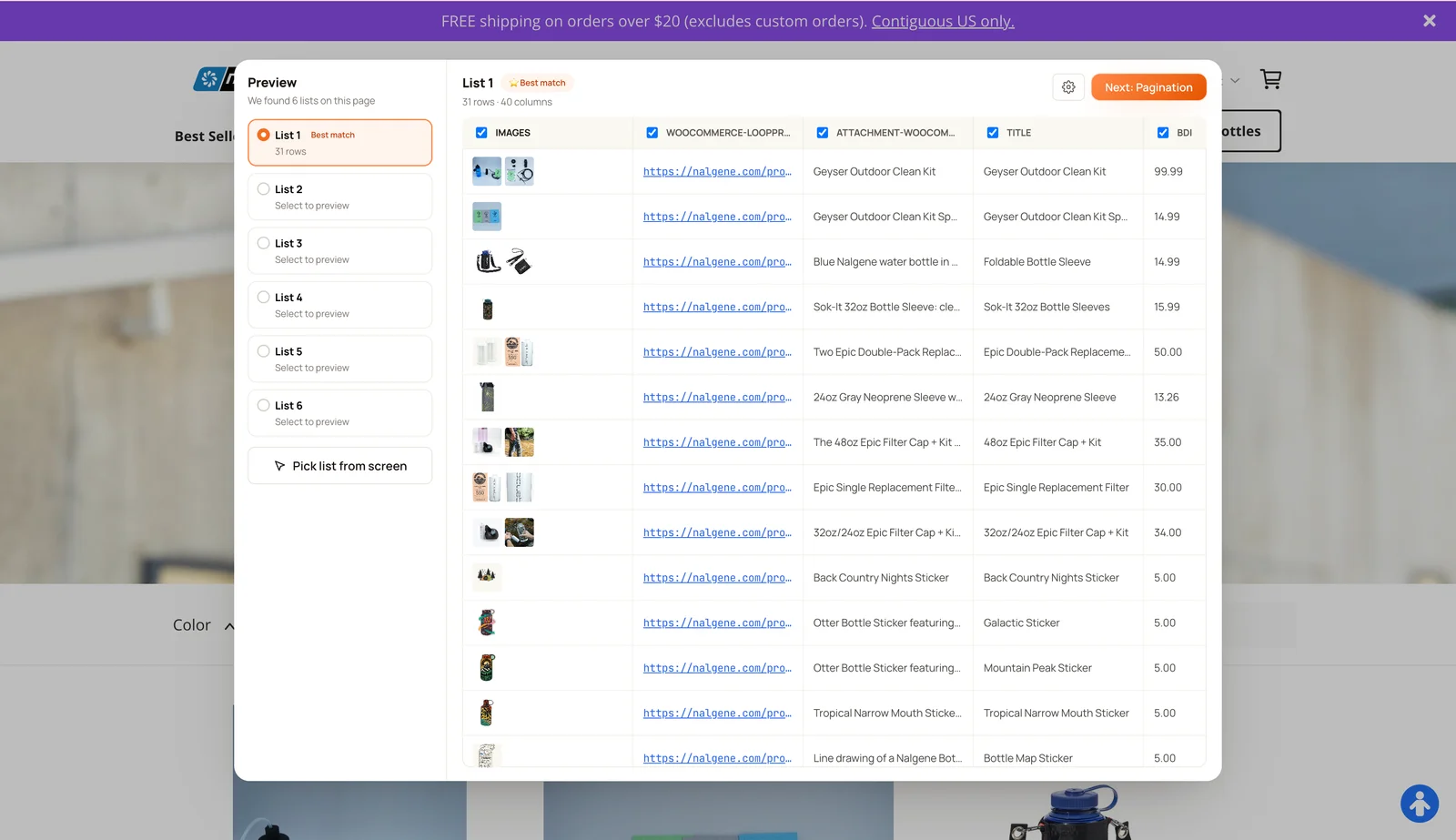Clura WooCommerce product preview with images, names, links, and prices